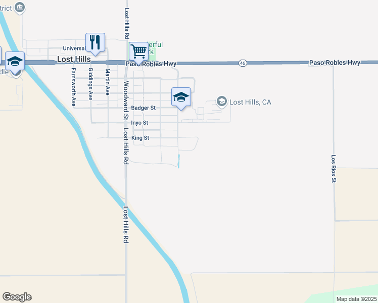 map of restaurants, bars, coffee shops, grocery stores, and more near 14887 Lamberson Avenue in Lost Hills