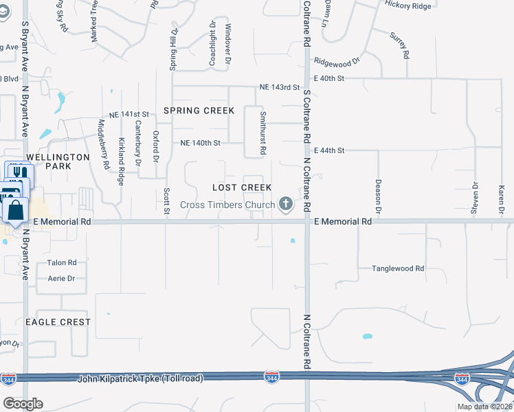 map of restaurants, bars, coffee shops, grocery stores, and more near 4013 Northeast 137th Street in Edmond