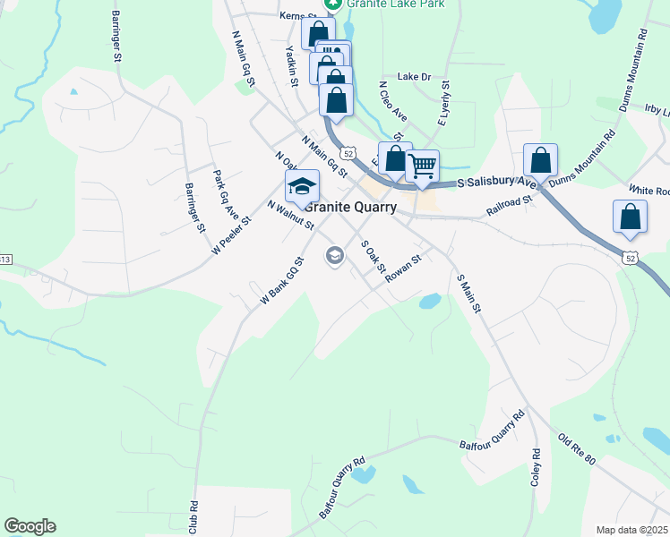map of restaurants, bars, coffee shops, grocery stores, and more near 118 South Walnut Gq Street in Granite Quarry