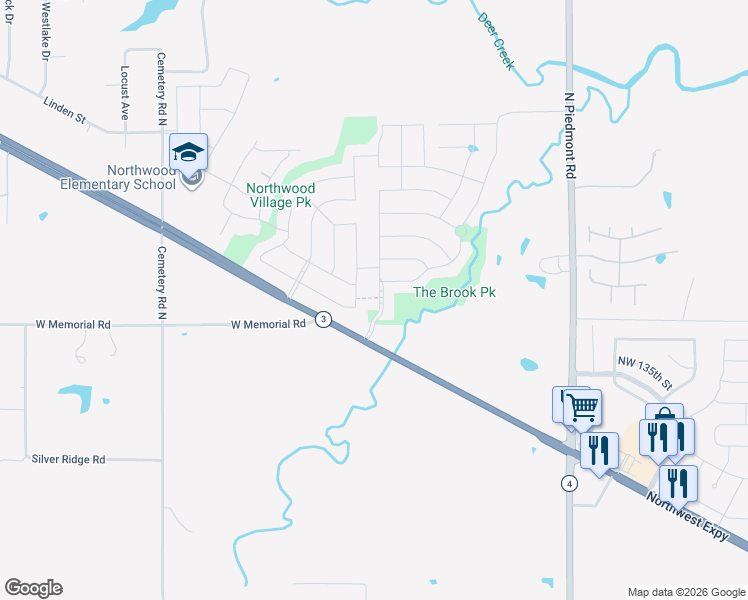 map of restaurants, bars, coffee shops, grocery stores, and more near 13709 The Brook Boulevard in Yukon