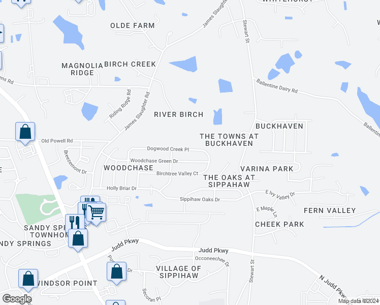 map of restaurants, bars, coffee shops, grocery stores, and more near 520 Dogwood Creek Place in Fuquay Varina