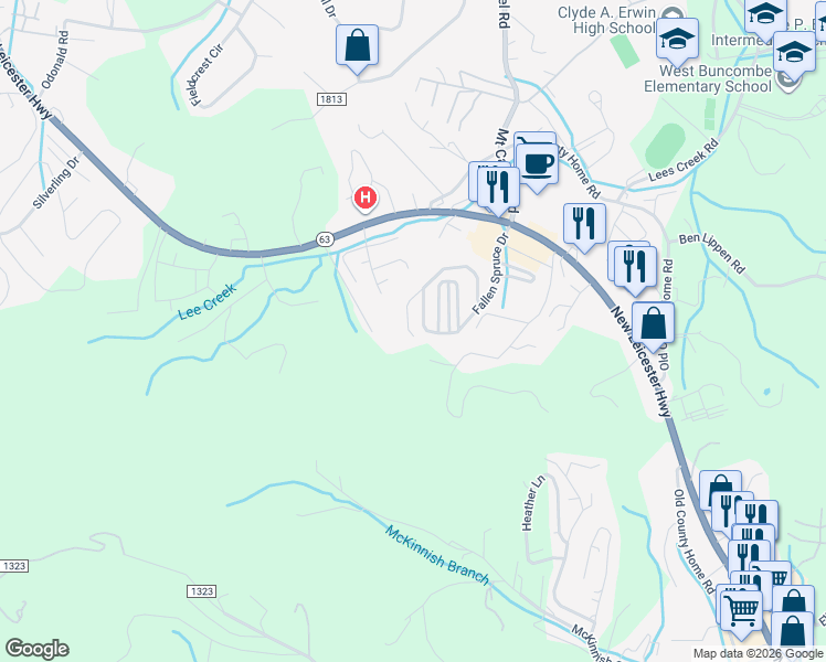 map of restaurants, bars, coffee shops, grocery stores, and more near 122 Paper Birch Avenue in Asheville
