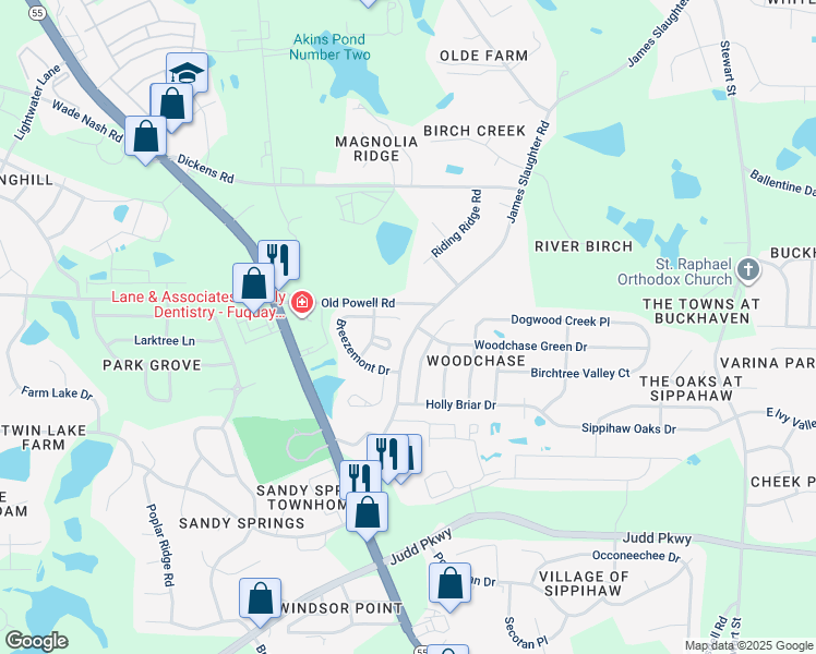 map of restaurants, bars, coffee shops, grocery stores, and more near 1935 Kylemayne Court in Fuquay Varina