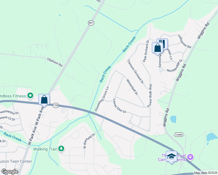 map of restaurants, bars, coffee shops, grocery stores, and more near 164 Flowering Grove Lane in Mooresville