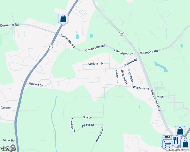 map of restaurants, bars, coffee shops, grocery stores, and more near 285 Flanders Drive in Mooresville