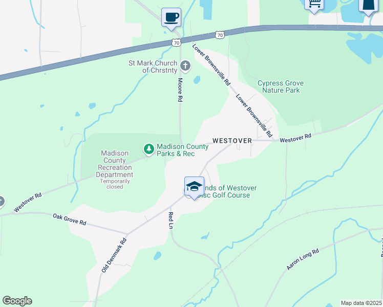 map of restaurants, bars, coffee shops, grocery stores, and more near 1474 Westover Road in Jackson