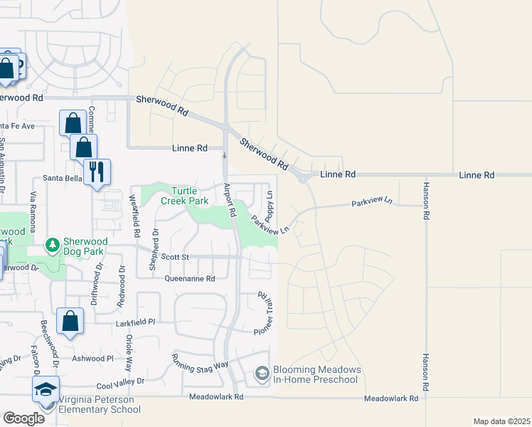 map of restaurants, bars, coffee shops, grocery stores, and more near 1615 Poppy Lane in Paso Robles