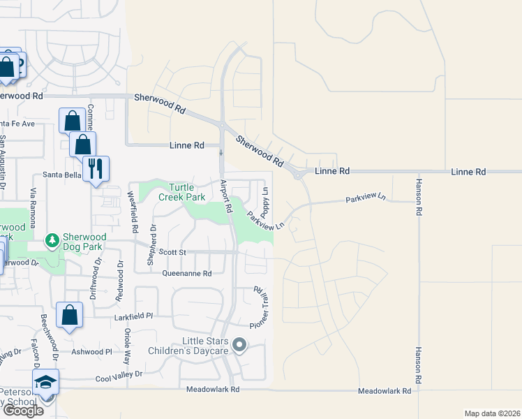 map of restaurants, bars, coffee shops, grocery stores, and more near 1615 Poppy Lane in Paso Robles