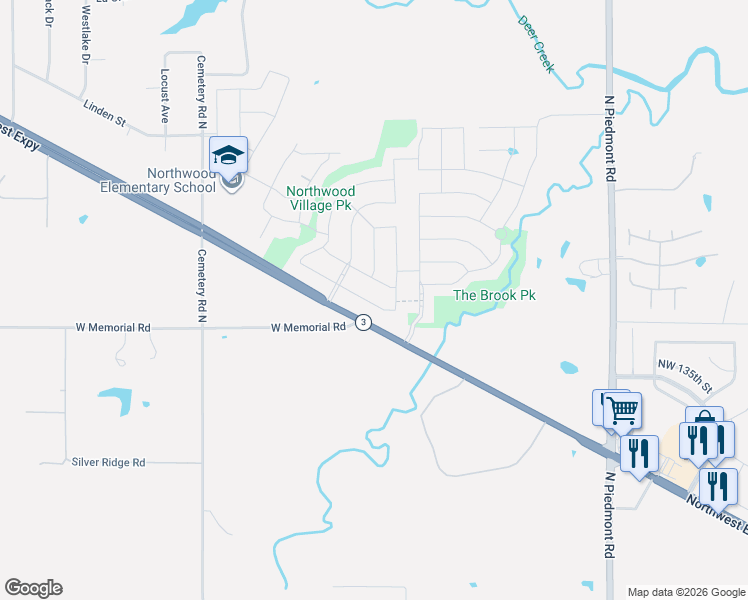 map of restaurants, bars, coffee shops, grocery stores, and more near 13713 The Brook Boulevard in Yukon
