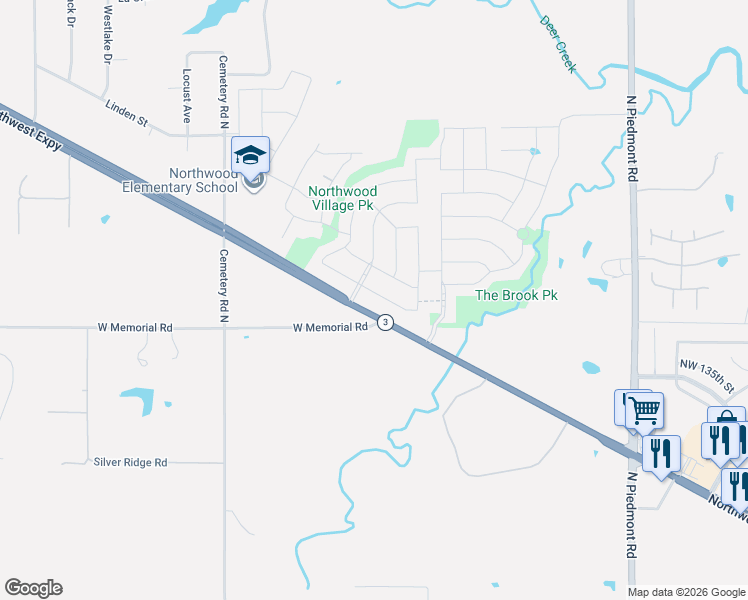 map of restaurants, bars, coffee shops, grocery stores, and more near 12701 Northwest 137th Street in Yukon