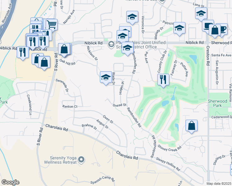 map of restaurants, bars, coffee shops, grocery stores, and more near 1724 Wade Drive in Paso Robles