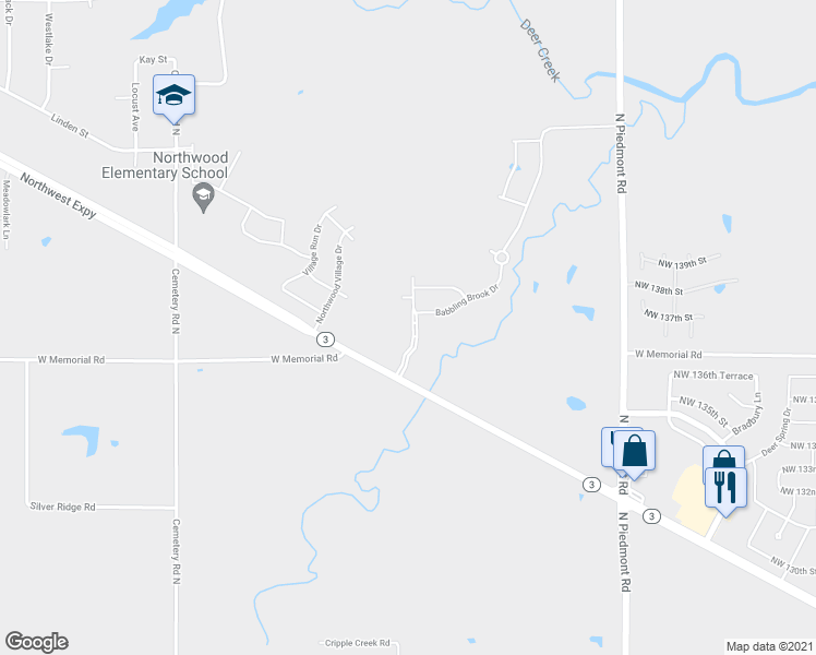 map of restaurants, bars, coffee shops, grocery stores, and more near 13713 The Brook Boulevard in Yukon