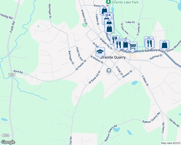 map of restaurants, bars, coffee shops, grocery stores, and more near 322 Kluttz Gq Street in Salisbury