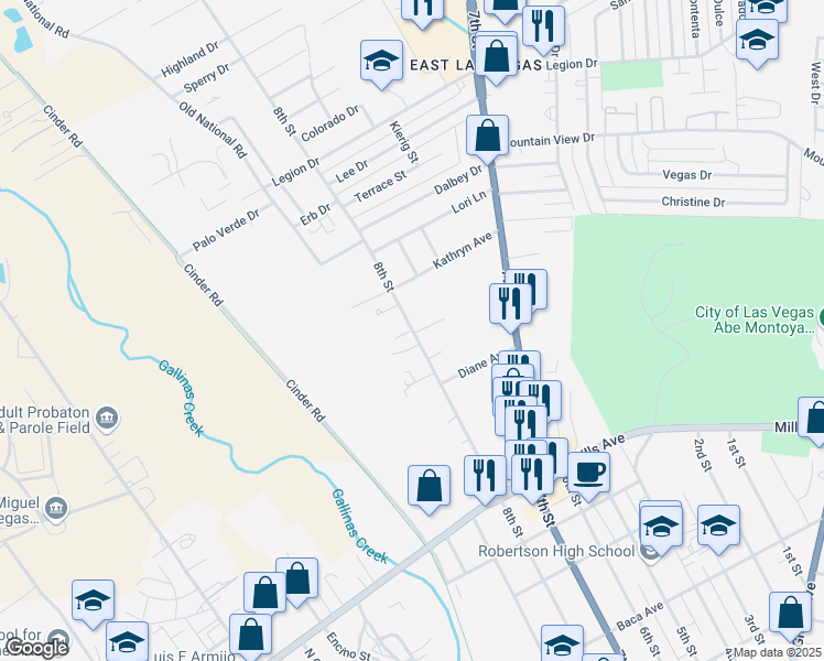 map of restaurants, bars, coffee shops, grocery stores, and more near 753 Lewalling Street in Las Vegas