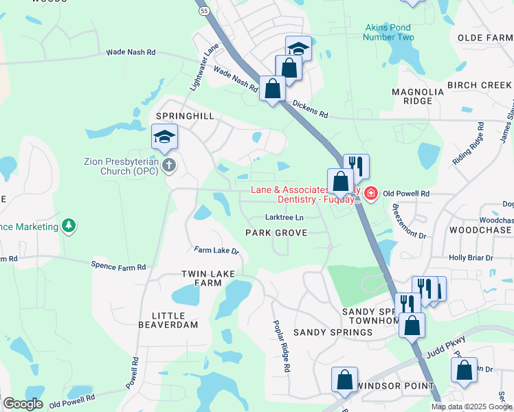 map of restaurants, bars, coffee shops, grocery stores, and more near 335 Edgecroft Way in Fuquay Varina