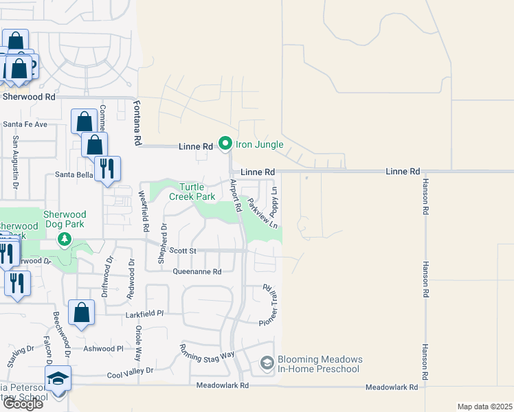 map of restaurants, bars, coffee shops, grocery stores, and more near 1103 Parkview Lane in Paso Robles