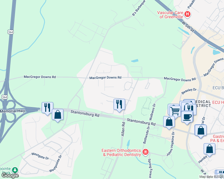 map of restaurants, bars, coffee shops, grocery stores, and more near 2909 Lee Court in Greenville