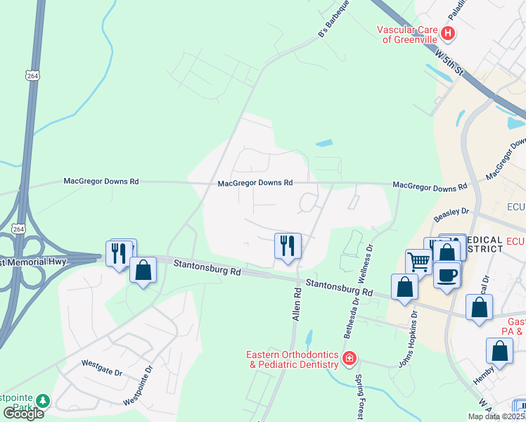 map of restaurants, bars, coffee shops, grocery stores, and more near 2909 Lee Court in Greenville