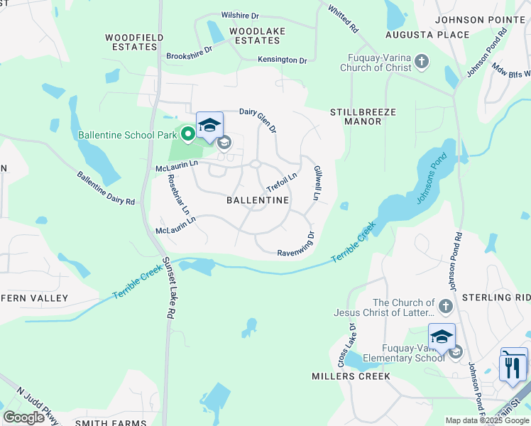 map of restaurants, bars, coffee shops, grocery stores, and more near 1712 Maizefield Lane in Fuquay Varina