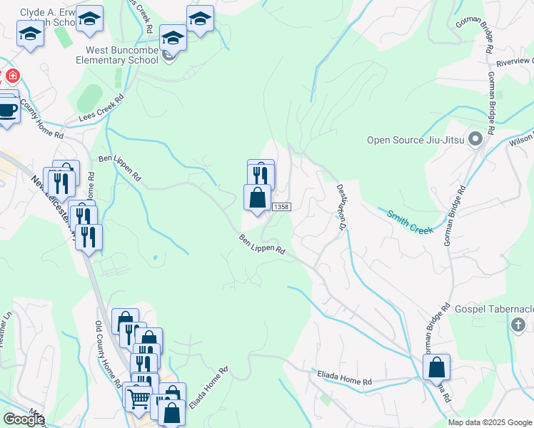 map of restaurants, bars, coffee shops, grocery stores, and more near 6 Celebration Place in Asheville