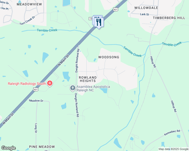 map of restaurants, bars, coffee shops, grocery stores, and more near 6101 Bramlette Court in Fuquay-Varina