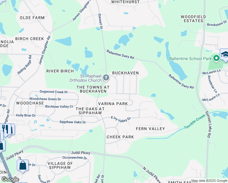map of restaurants, bars, coffee shops, grocery stores, and more near 773 Cabin Branch Drive in Fuquay Varina