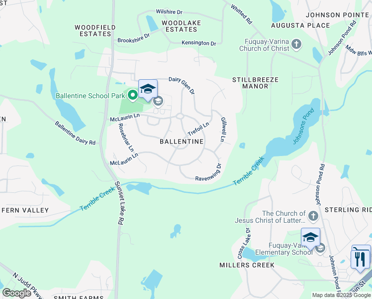 map of restaurants, bars, coffee shops, grocery stores, and more near 1712 Maizefield Lane in Fuquay Varina
