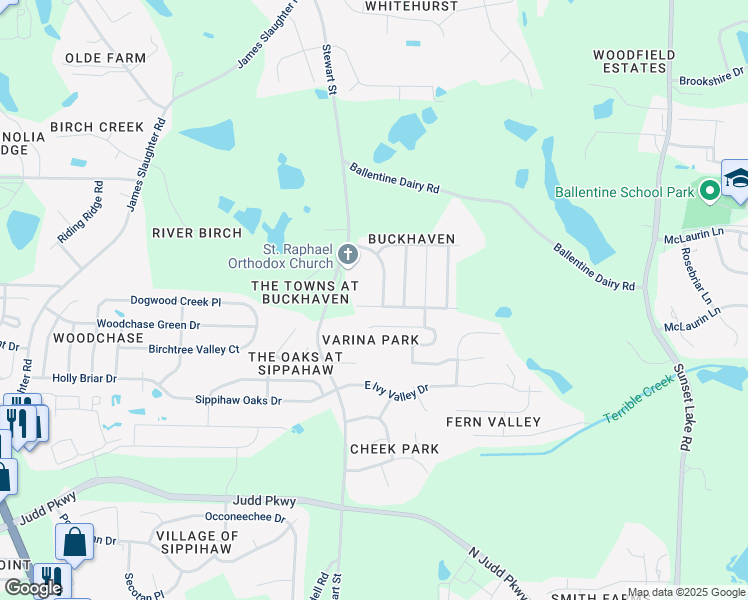 map of restaurants, bars, coffee shops, grocery stores, and more near 773 Cabin Branch Drive in Fuquay Varina