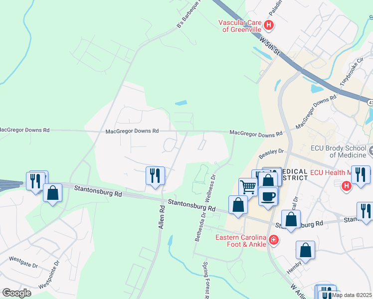 map of restaurants, bars, coffee shops, grocery stores, and more near 911 Allen Road in Greenville