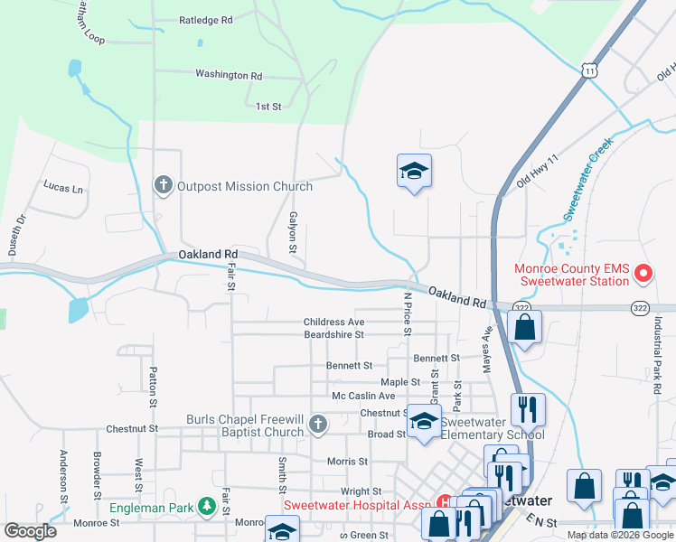 map of restaurants, bars, coffee shops, grocery stores, and more near 197 Oakland Road in Sweetwater