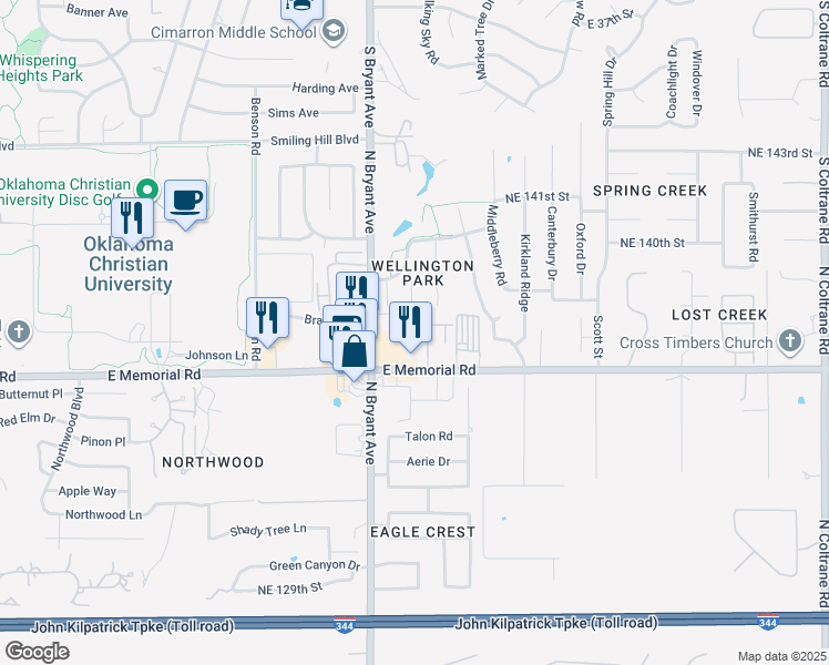map of restaurants, bars, coffee shops, grocery stores, and more near 3112 Northeast 138th Street in Edmond
