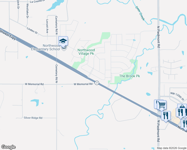 map of restaurants, bars, coffee shops, grocery stores, and more near 12701 Northwest 137th Street in Yukon