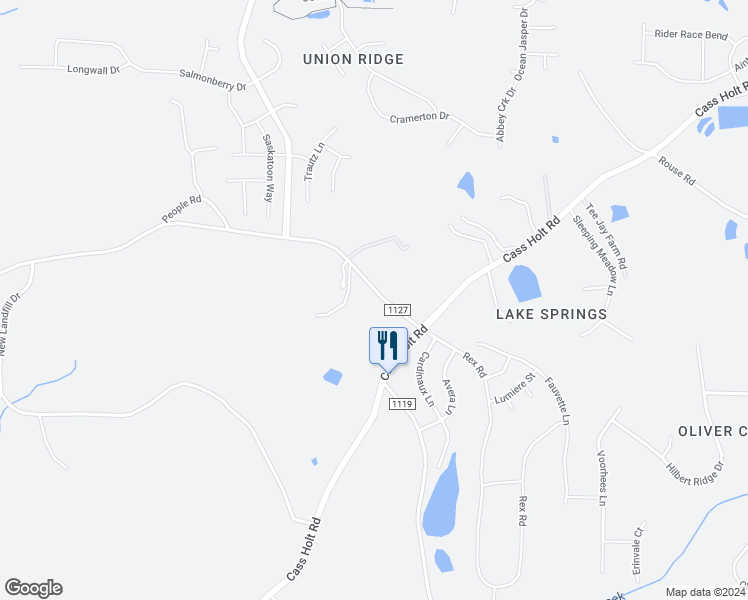 map of restaurants, bars, coffee shops, grocery stores, and more near 6608 Rex Road in Holly Springs
