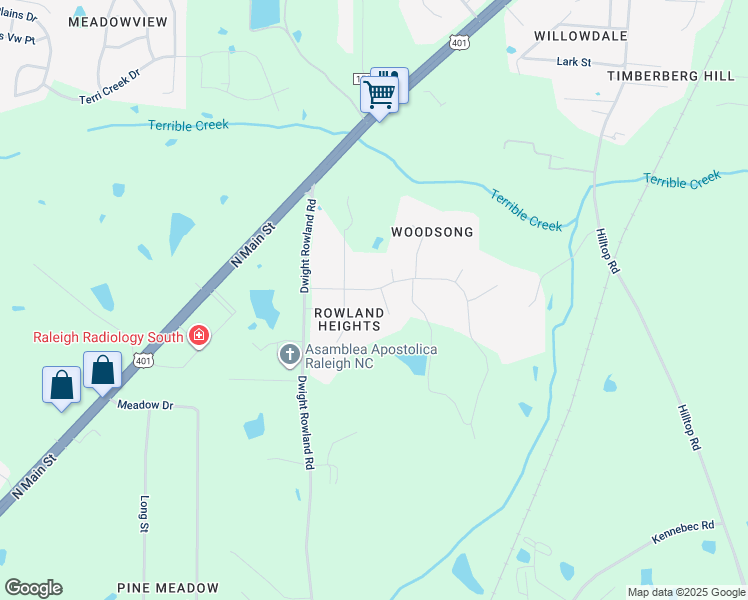 map of restaurants, bars, coffee shops, grocery stores, and more near 6101 Bramlette Court in Fuquay-Varina