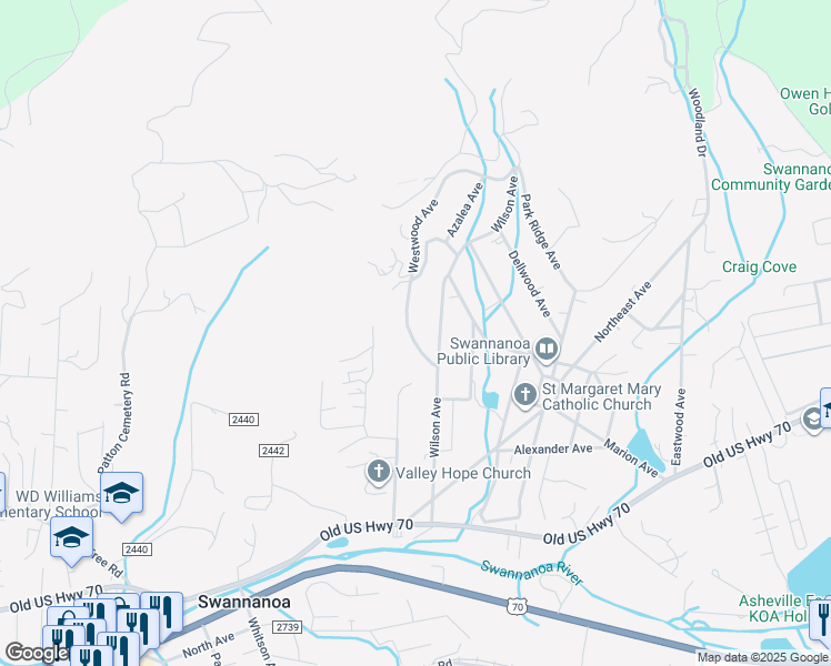 map of restaurants, bars, coffee shops, grocery stores, and more near 313 Wilson Avenue in Swannanoa