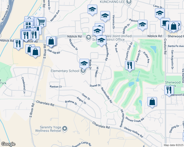 map of restaurants, bars, coffee shops, grocery stores, and more near 1716 Wade Drive in Paso Robles
