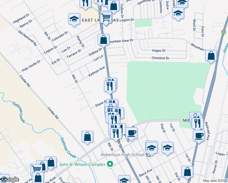 map of restaurants, bars, coffee shops, grocery stores, and more near 1814 7th Street in Las Vegas