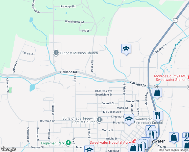 map of restaurants, bars, coffee shops, grocery stores, and more near 197 Oakland Road in Sweetwater