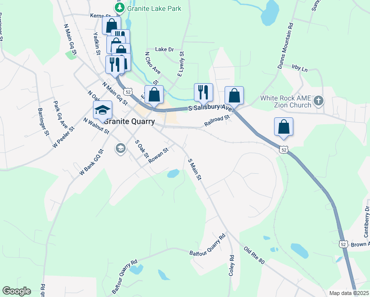 map of restaurants, bars, coffee shops, grocery stores, and more near 407 South Main Street in Granite Quarry