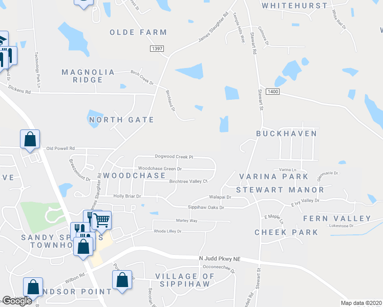 map of restaurants, bars, coffee shops, grocery stores, and more near 517 Dogwood Creek Place in Fuquay Varina