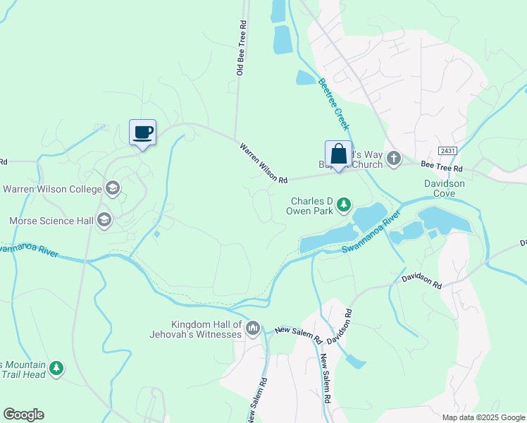 map of restaurants, bars, coffee shops, grocery stores, and more near 48 Outlook Circle in Swannanoa