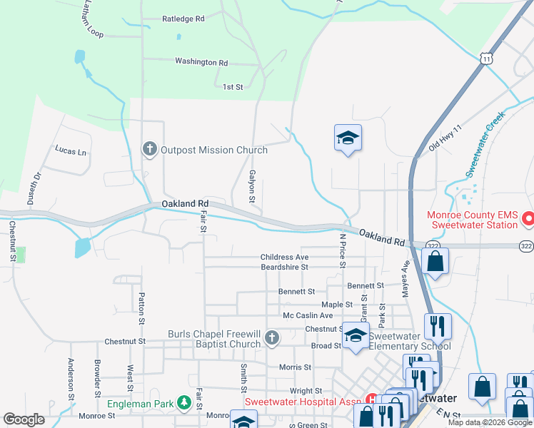 map of restaurants, bars, coffee shops, grocery stores, and more near 197 Oakland Road in Sweetwater