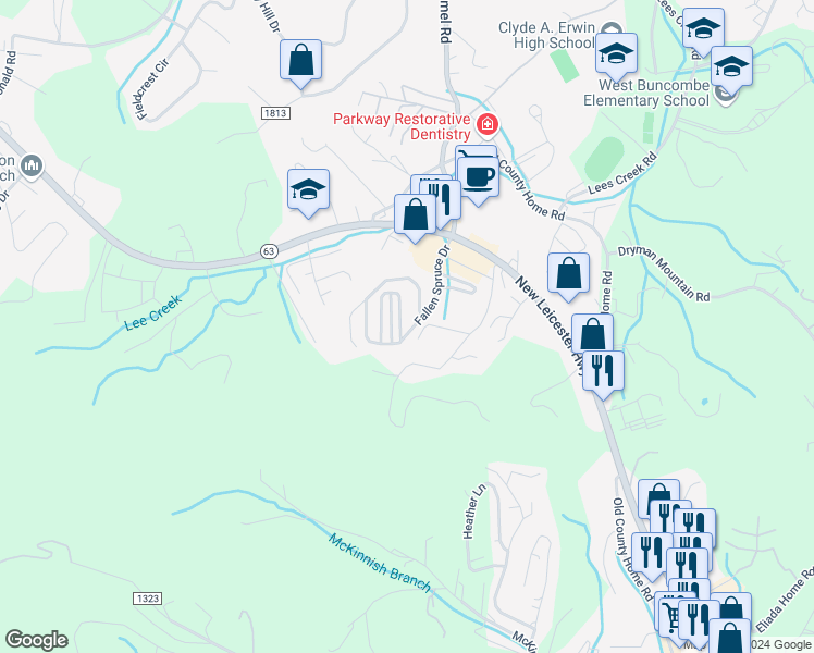 map of restaurants, bars, coffee shops, grocery stores, and more near 2 Rotunda Circle in Asheville