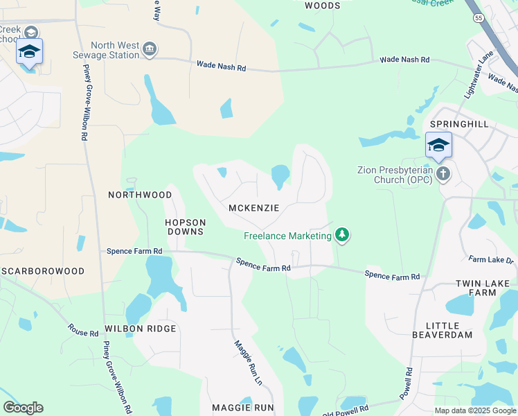 map of restaurants, bars, coffee shops, grocery stores, and more near 1513 Grassy Hills Lane in Holly Springs