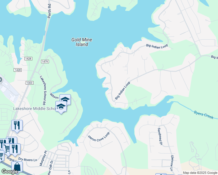 map of restaurants, bars, coffee shops, grocery stores, and more near 419 Big Indian Loop in Mooresville