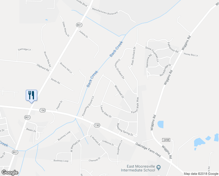 map of restaurants, bars, coffee shops, grocery stores, and more near 228 Laurel Glen Drive in Mooresville