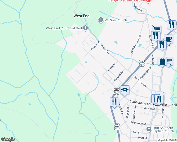 map of restaurants, bars, coffee shops, grocery stores, and more near 601 Sequatchie Road in Pikeville