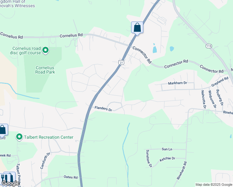 map of restaurants, bars, coffee shops, grocery stores, and more near 133 Sequoia Forest Drive in Mooresville
