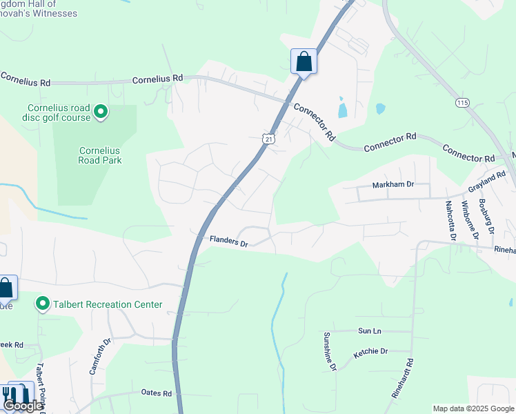 map of restaurants, bars, coffee shops, grocery stores, and more near 133 Sequoia Forest Drive in Mooresville
