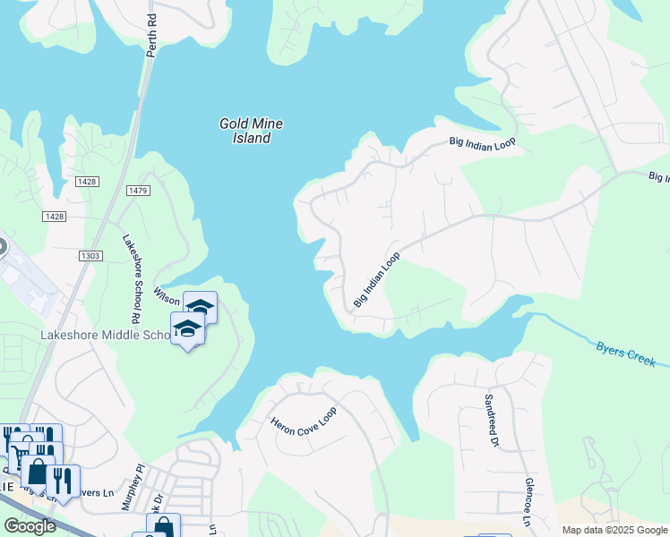 map of restaurants, bars, coffee shops, grocery stores, and more near 419 Big Indian Loop in Mooresville